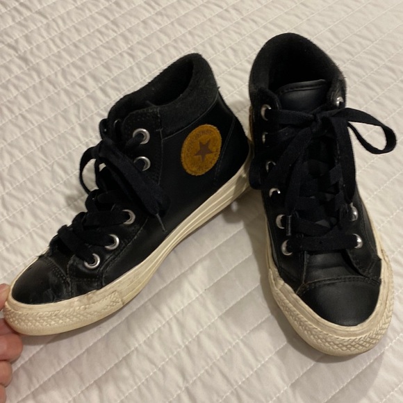 Converse Other - Converse black leather high top sneakers size 3
